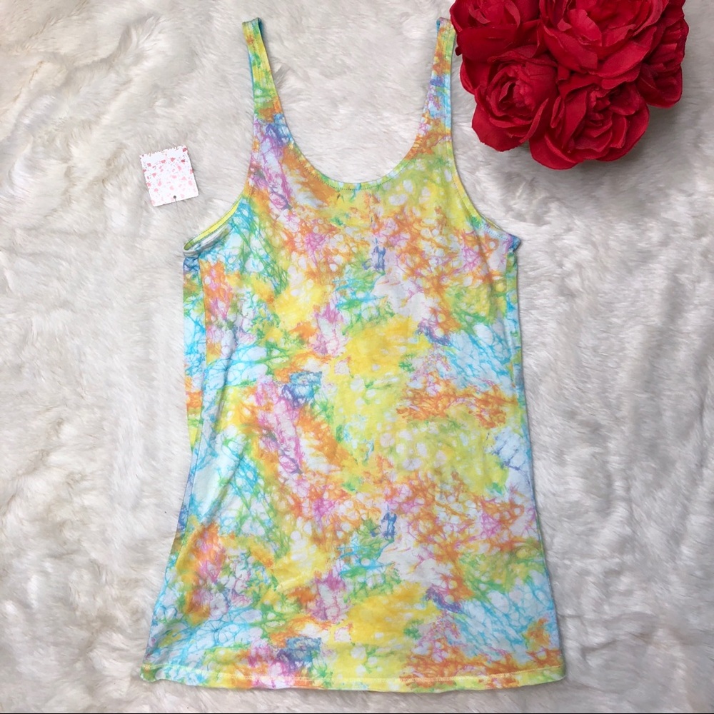 Free People Tie Dye Crochet Detail Tank Top - Picture 2 of 4
